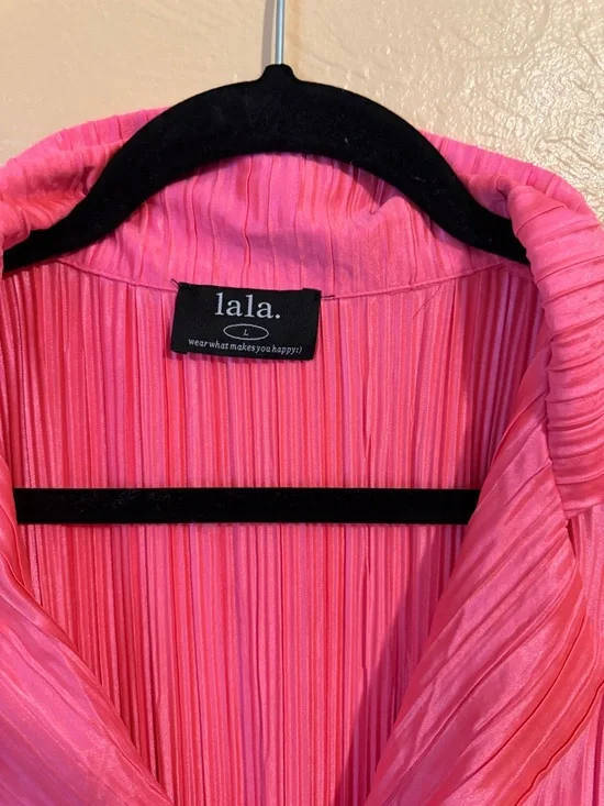 Dressed in LALA Pleated Two-Piece Lounge Set in Hot Pink - Picture 3 of 3